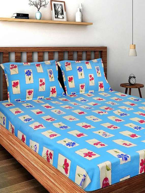 printed cotton double bed sheet with 2 pillow covers by bombay dyeing