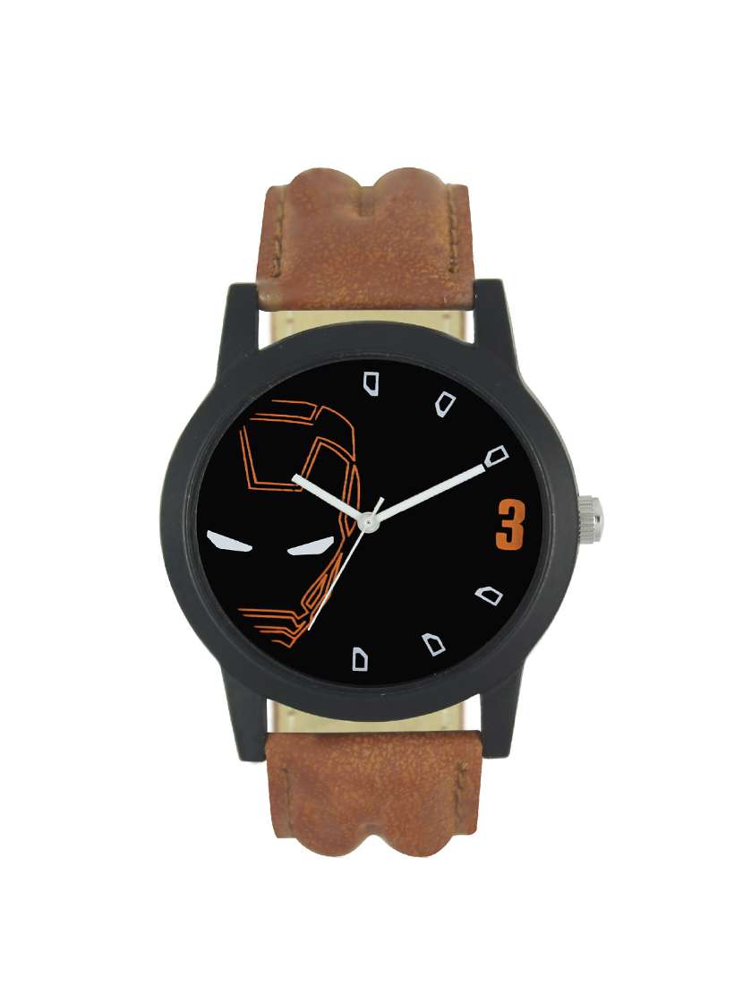 jay creation brown leather belt men's watch