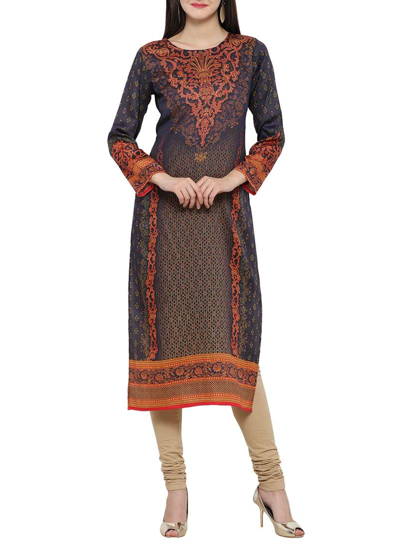 blue cotton straight kurta