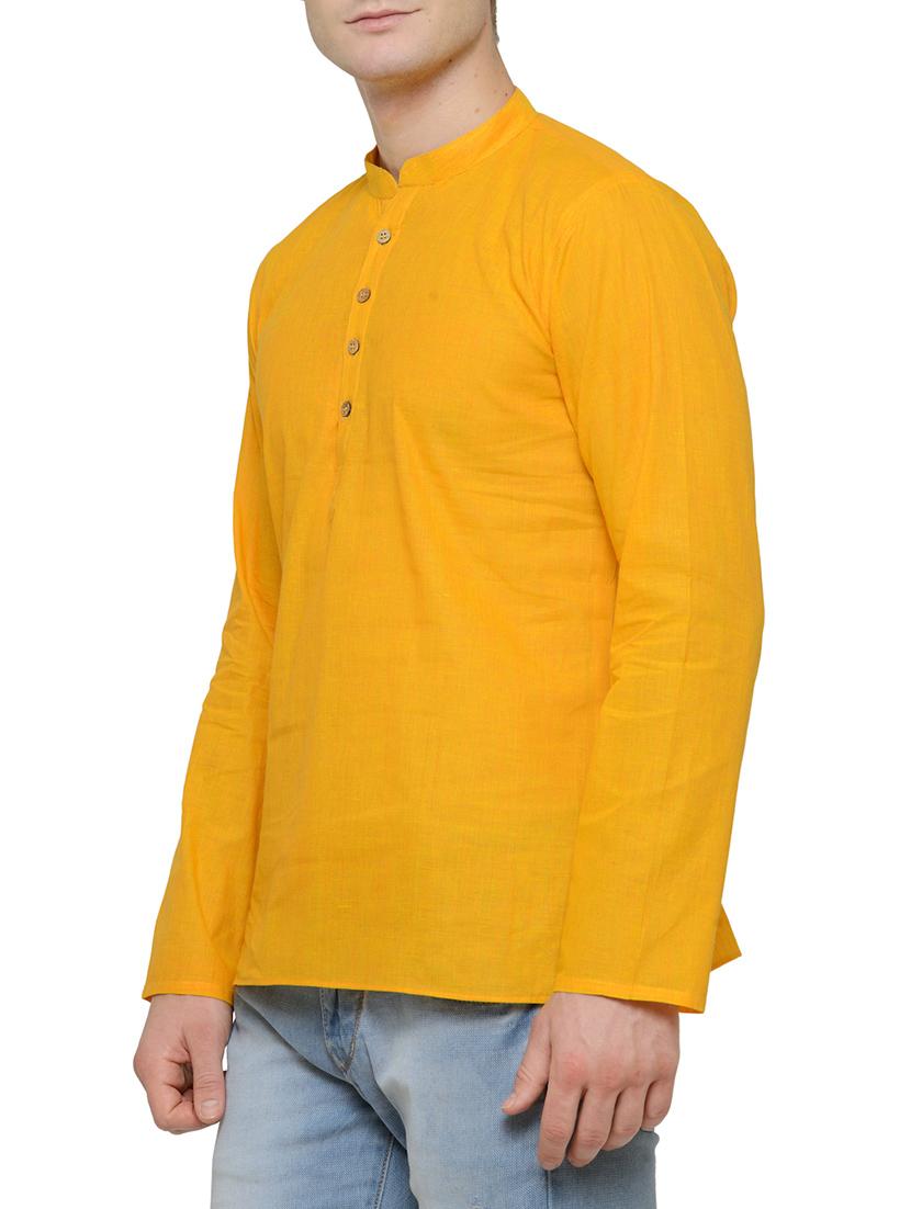 yellow cotton short kurta - 14099119 -  Standard Image - 1