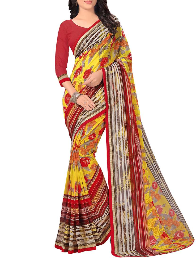 floral printed saree with blouse