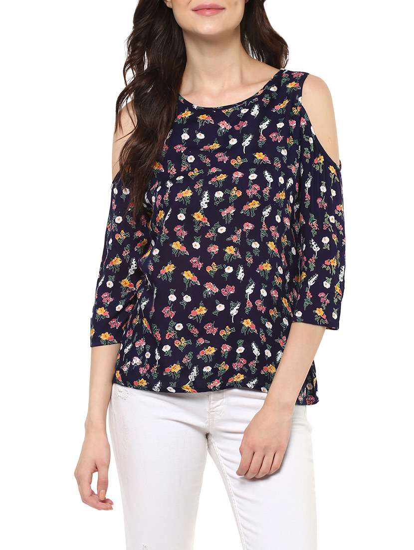 blue poly georgette regular top