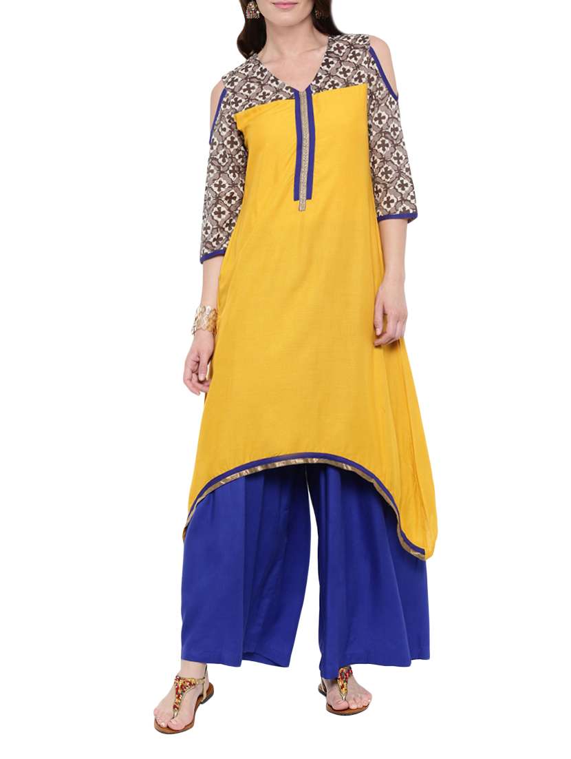 mustard rayon asymmetric kurta