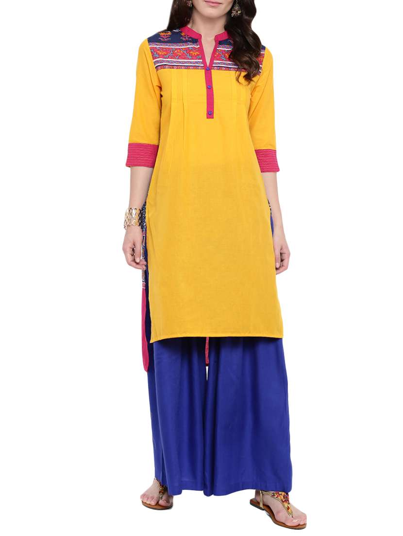 yellow cotton high low kurta