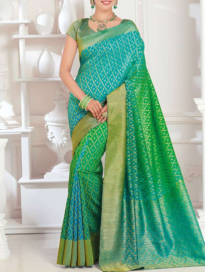 blue raw silk woven saree with blouse