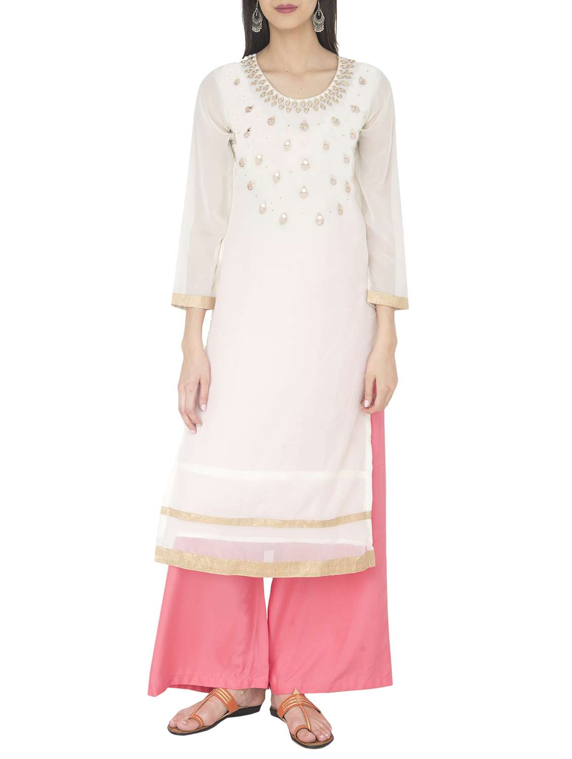 cream georgette straight kurta