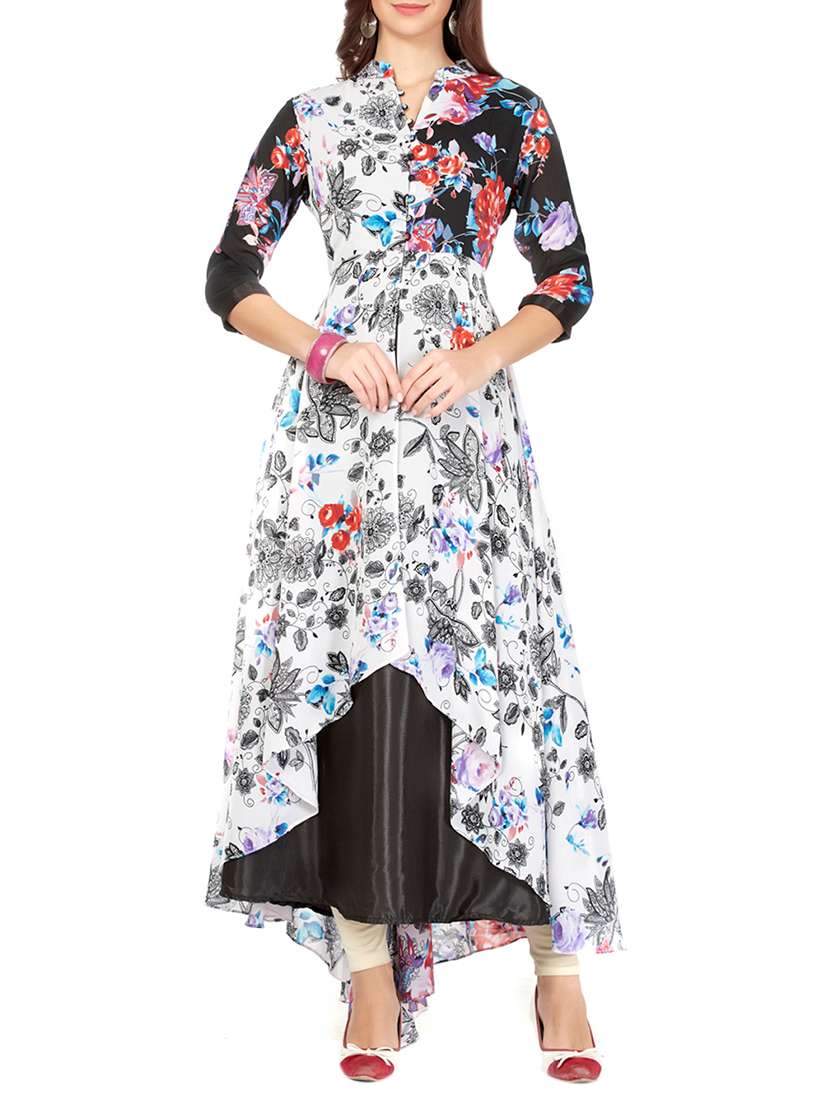 white georgette high low kurta