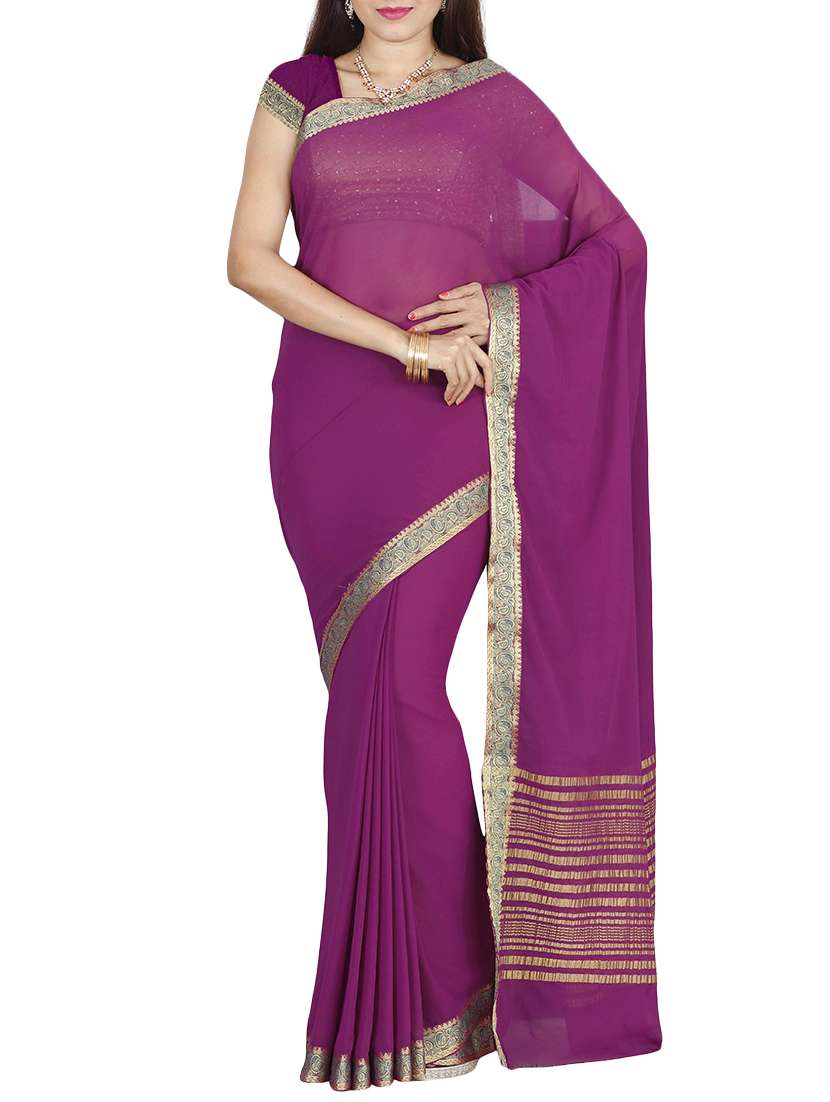 purple georgette bordered  saree with blouse