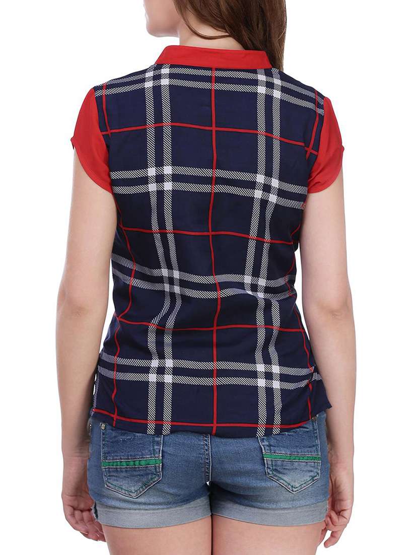 button detail checkered top - 14110903 -  Standard Image - 1