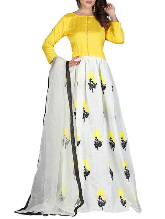 embroidered semi-stitched flared suit