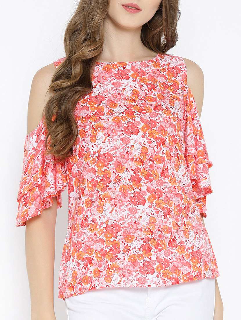 orange floral printed viscose top