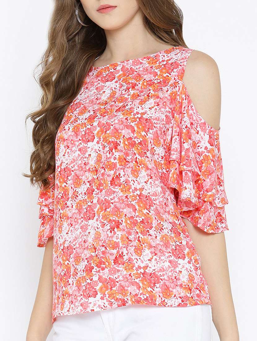 orange floral printed viscose top - 14122924 - Standard Image - 1