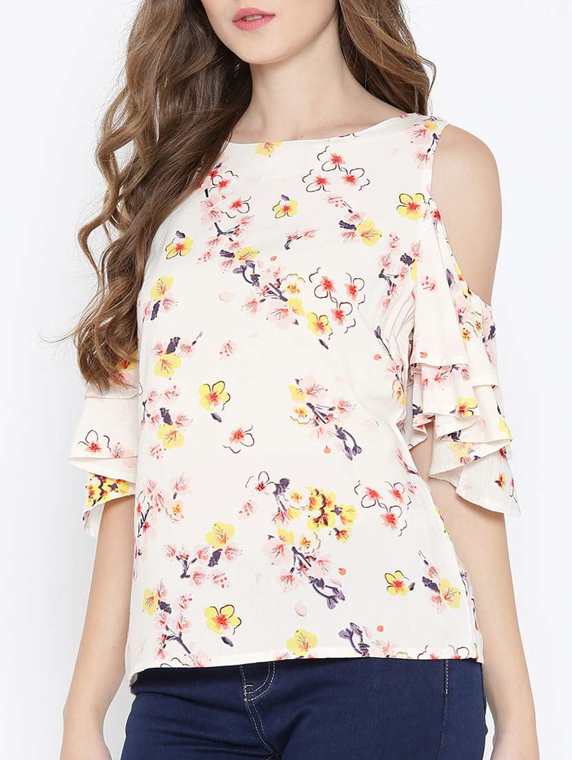 white floral printed viscose top - 14122927 -  Standard Image - 1