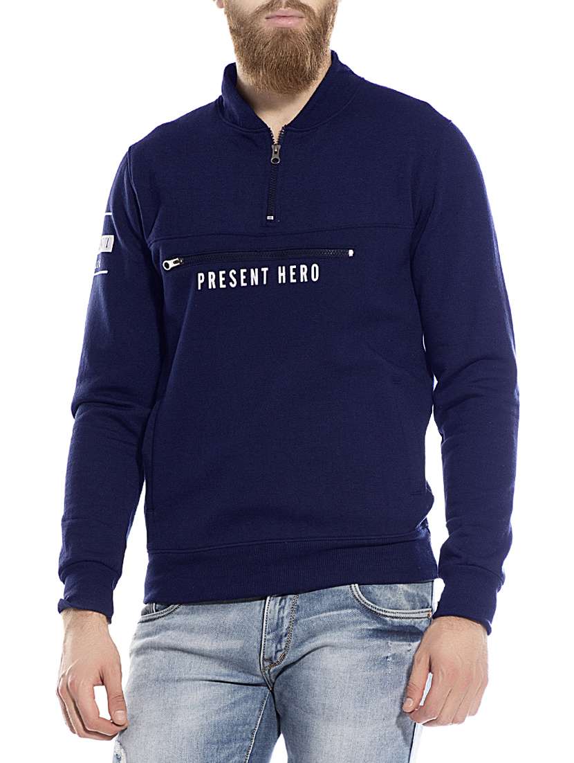 navy blue typographic chest print sweatshirt