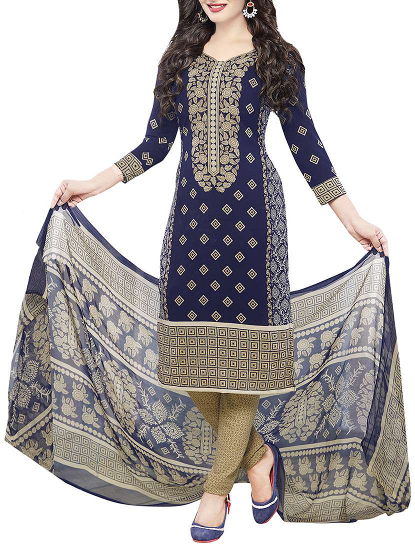 printed unstitched churidaar suit