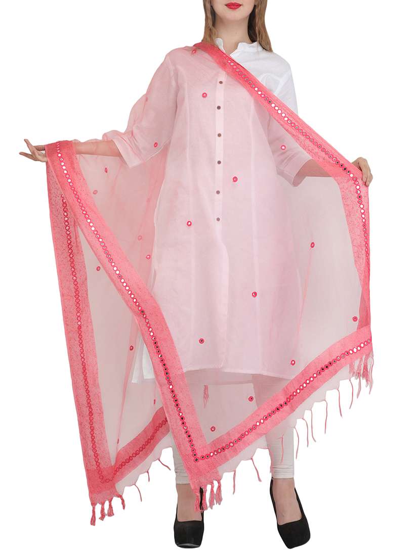 pink embroidered organza dupatta