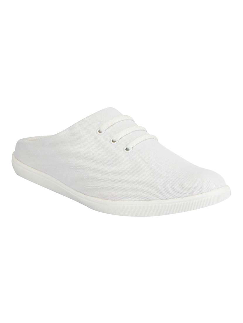 white canvas slip on mule