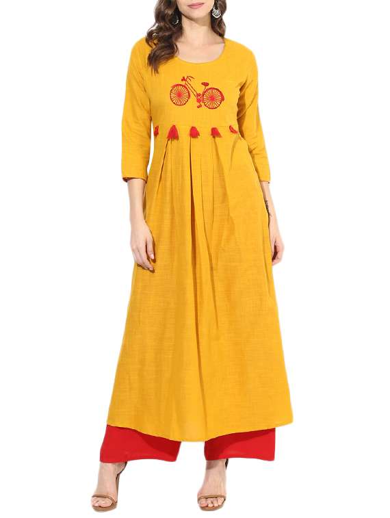 yellow cotton flared kurta