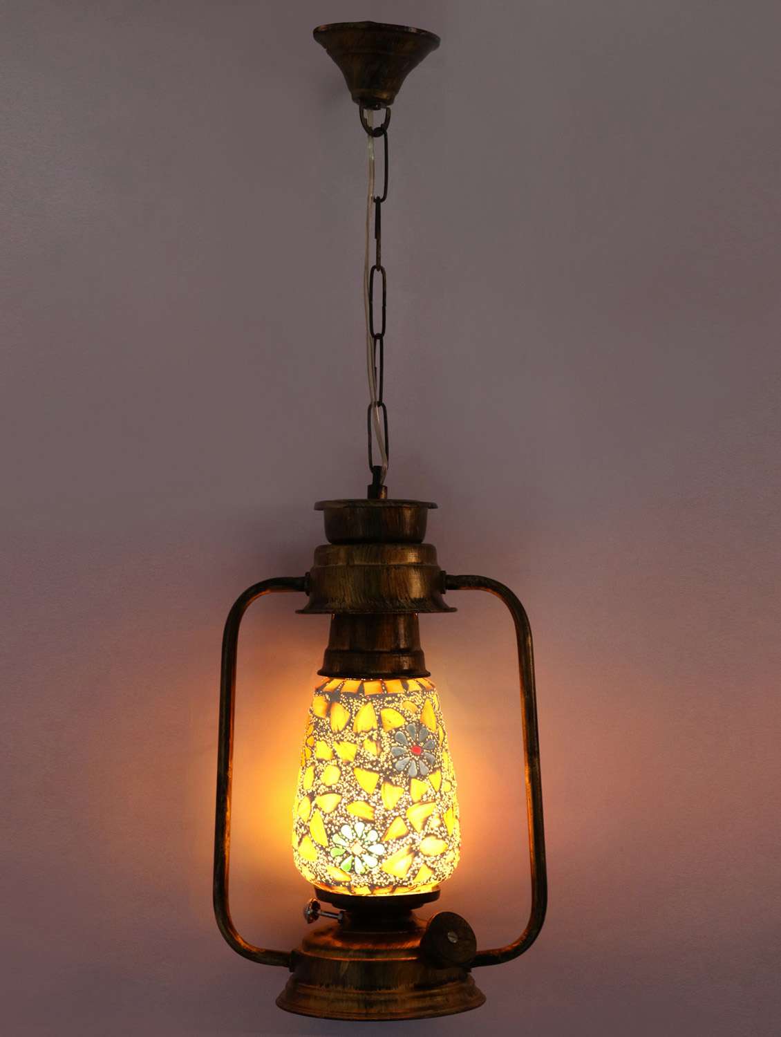 antique pendant hanging lantern lamp light with colorful glass