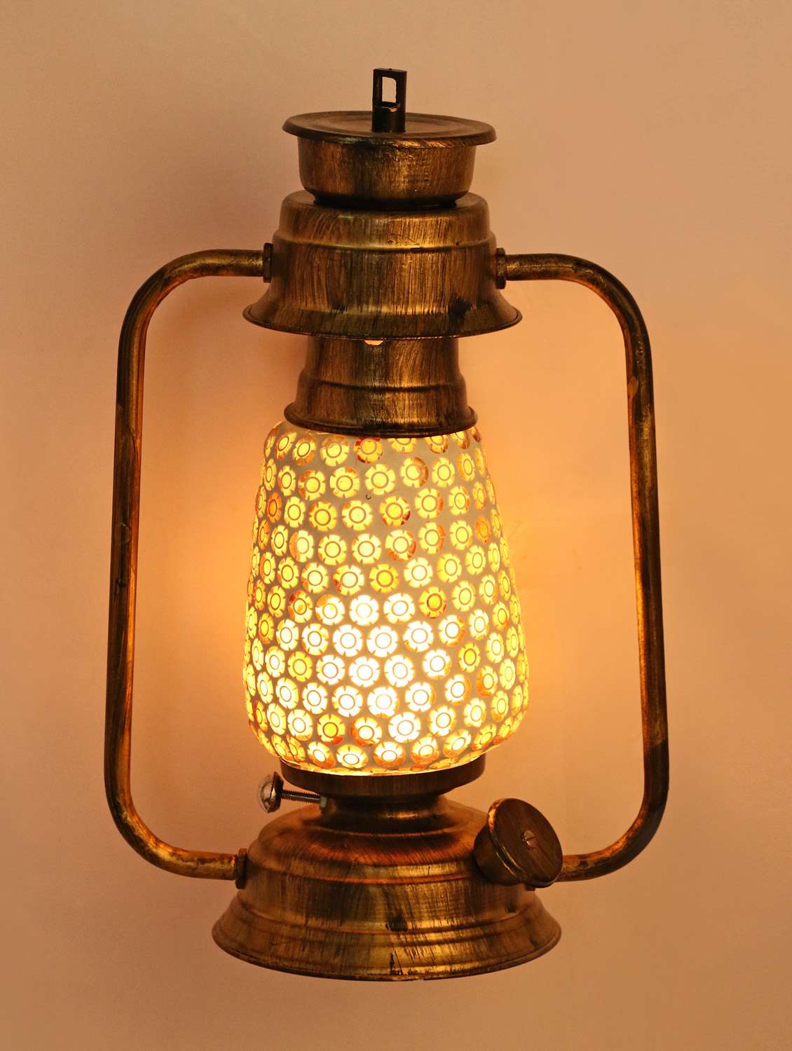 antique pendant hanging lantern lamp light with colorful glass