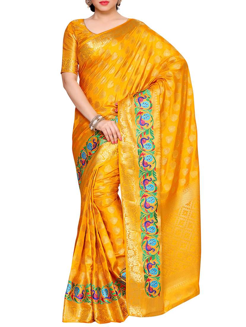 yellow art silk kanjivaram saree