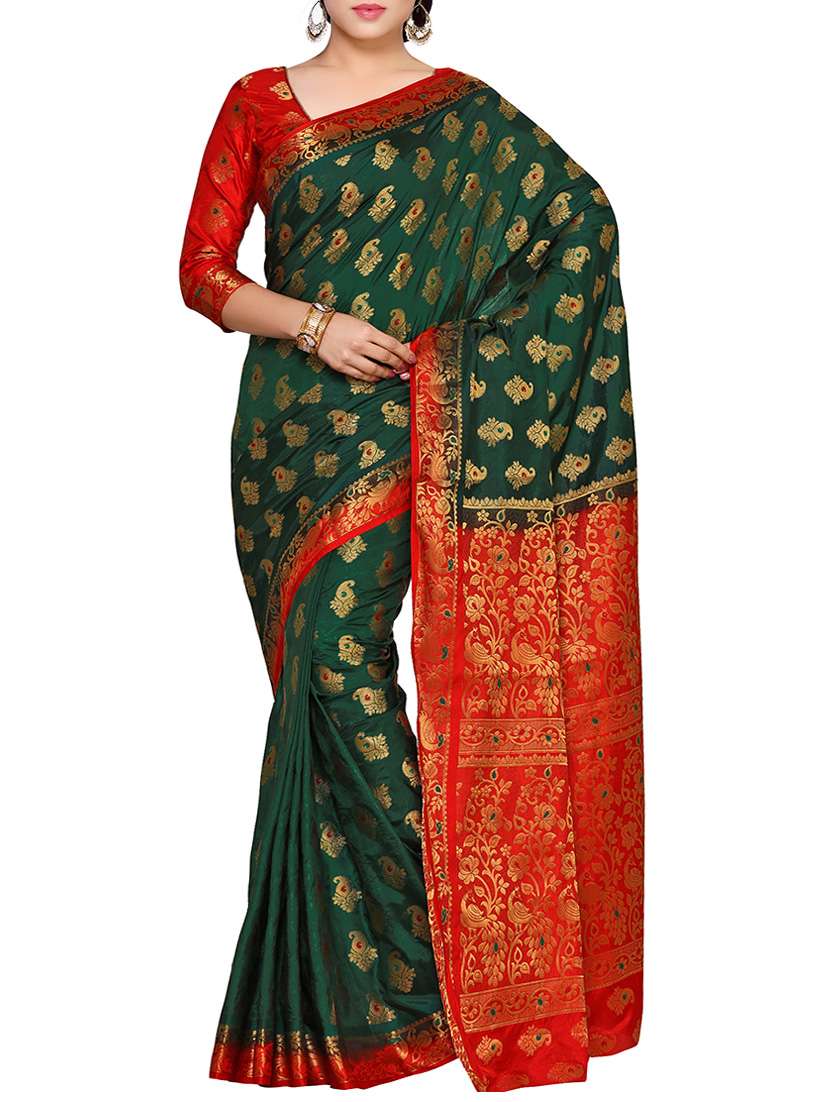 women's self design green colored saree