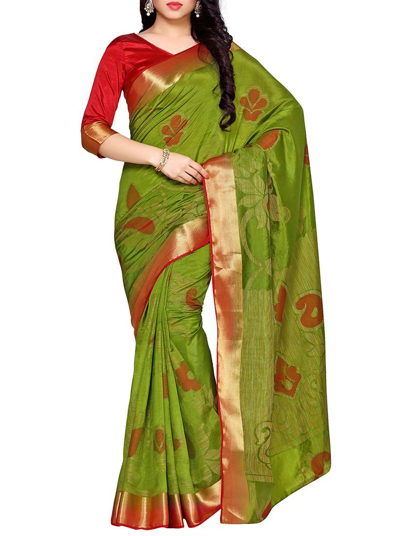 women's self design green colored saree