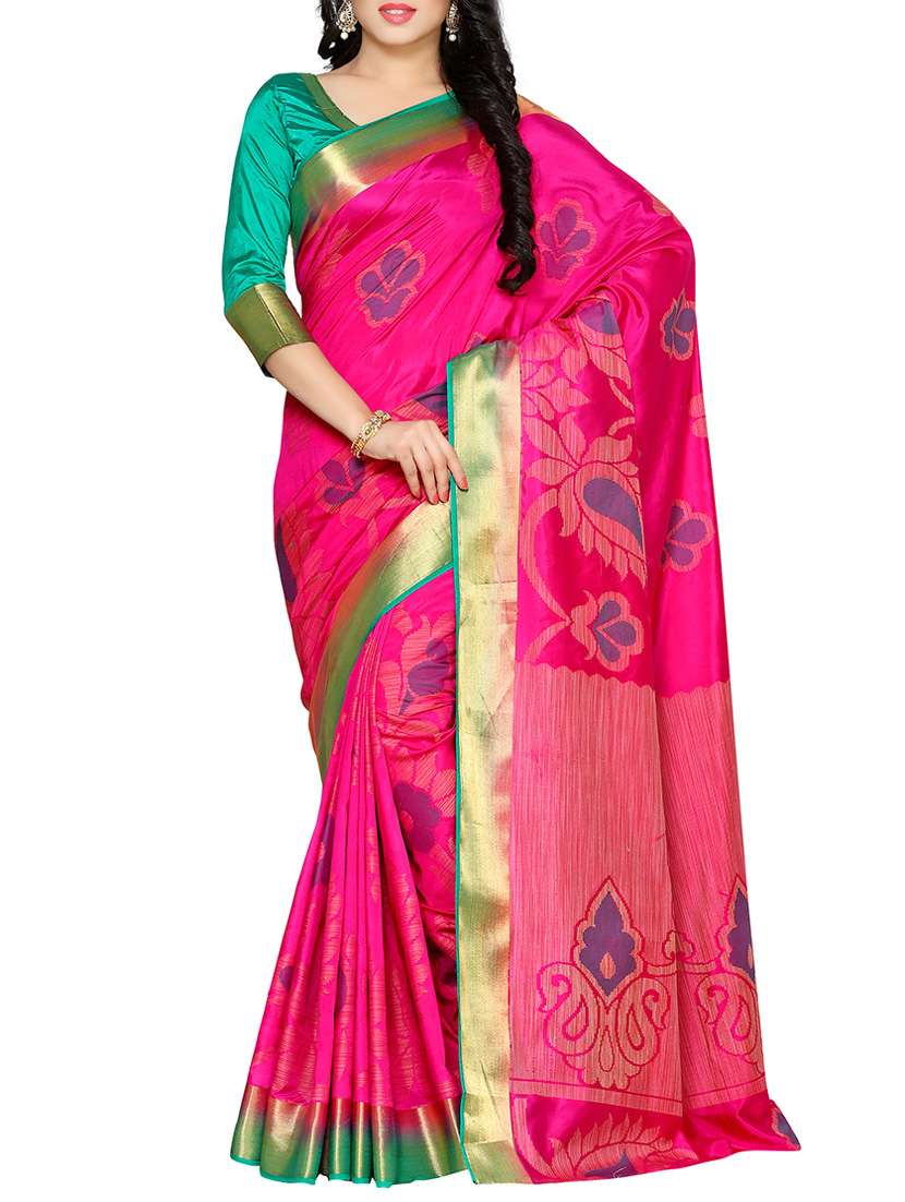women's self design pink colored saree with blouse