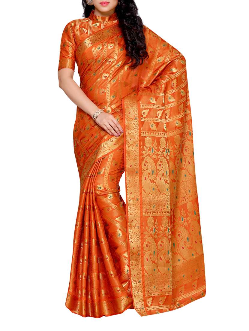 orange art silk kanjivaram saree
