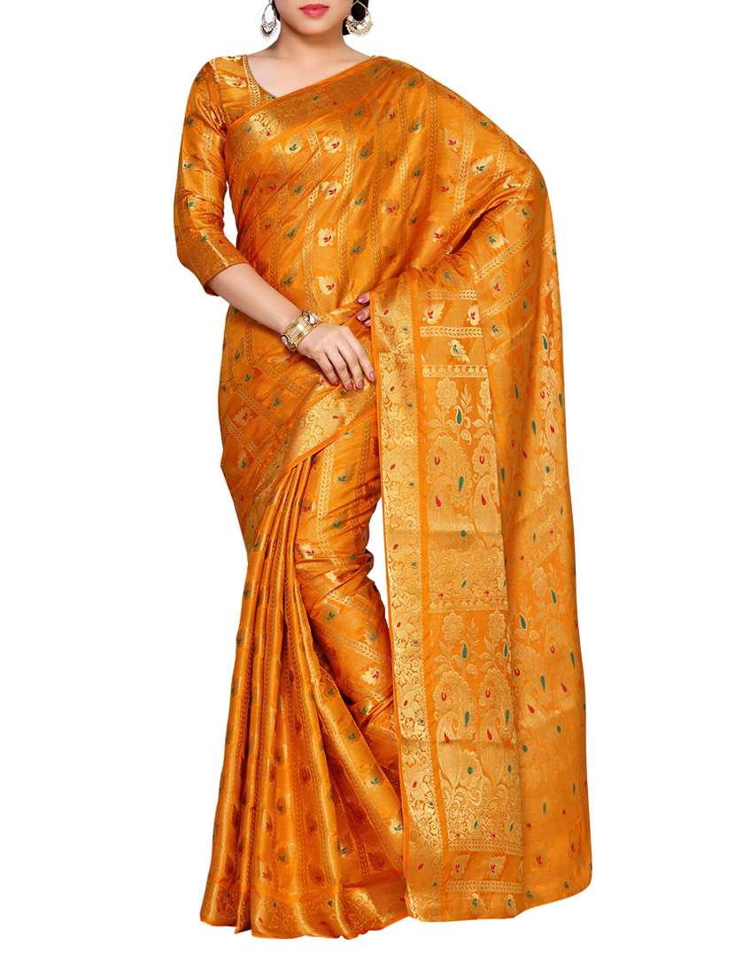 orange art silk kanjivaram saree