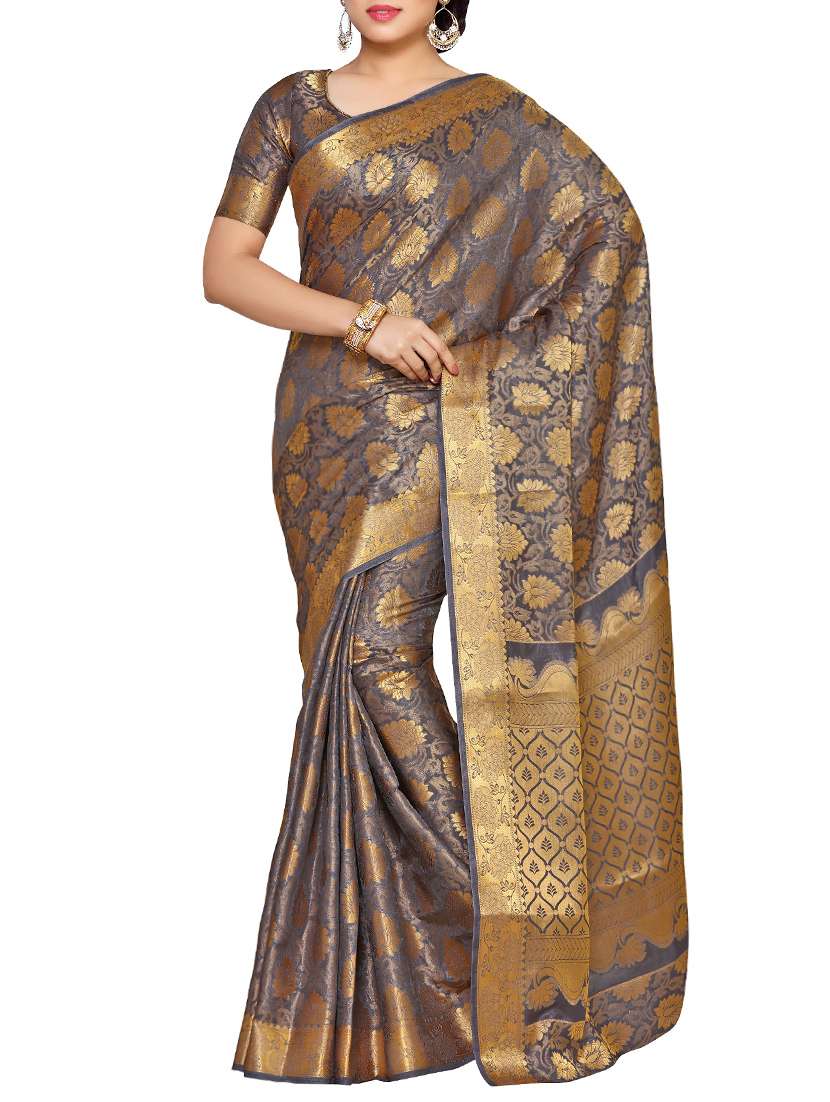 women's self design grey colored saree