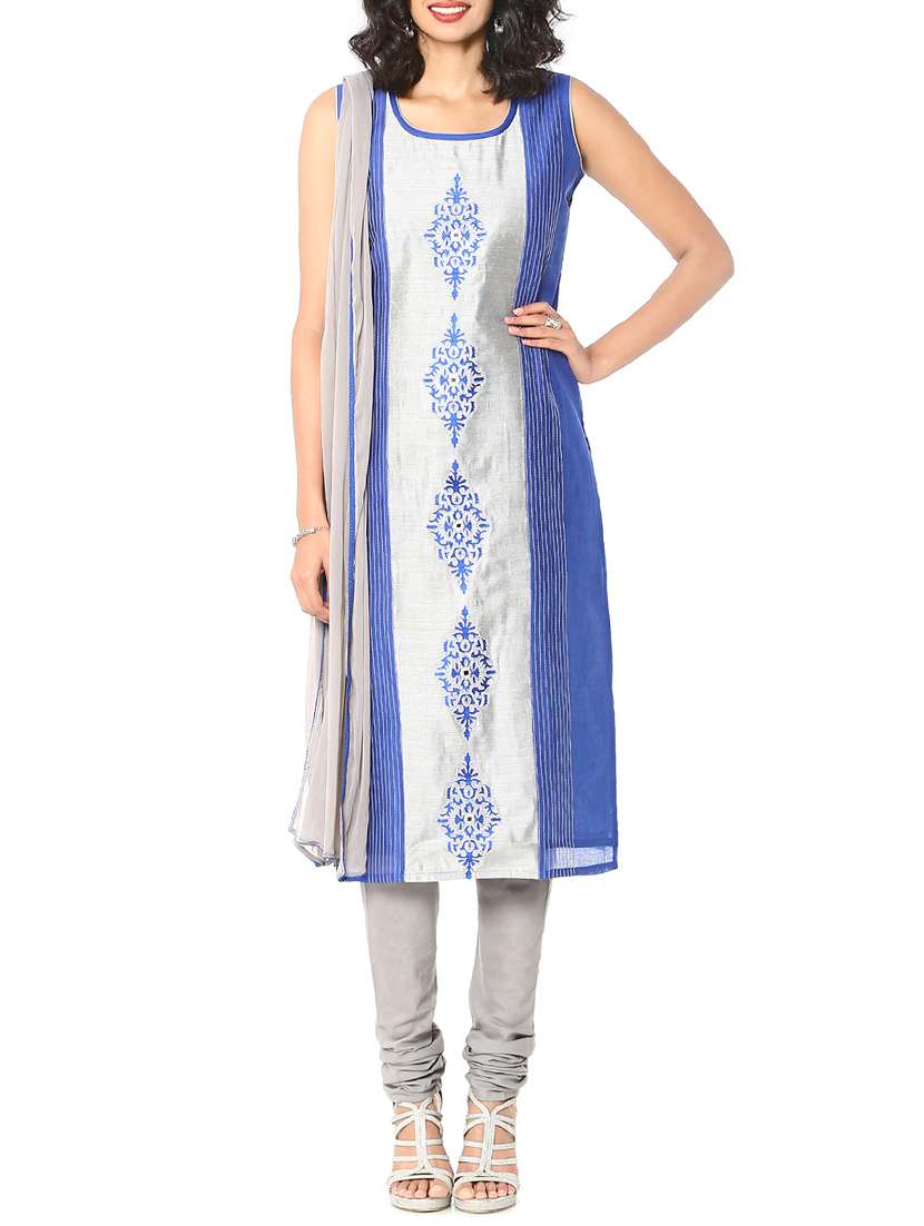 soch  grey and blue chanderi chudidhar suit