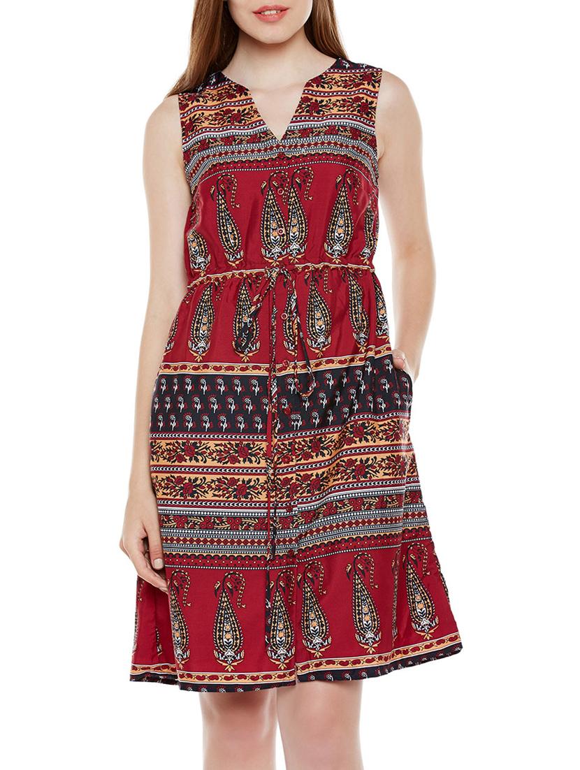 maroon a-line dress - 14137714 - Standard Image - 1