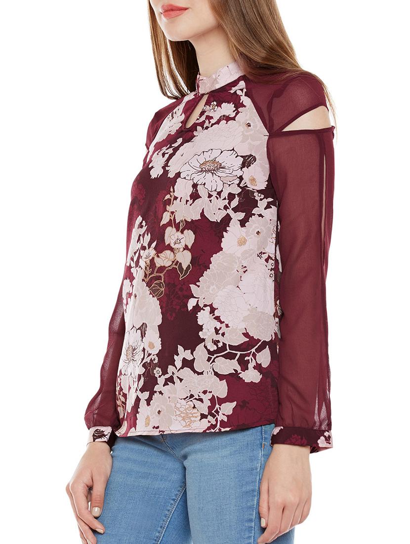 sheer paneled slit sleeved top - 14137783 - Standard Image - 1