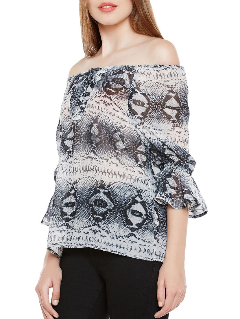 off shoulder animal print top - 14137795 - Standard Image - 1