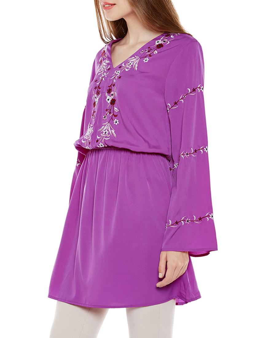 purple solid blouson tunic - 14137835 - Standard Image - 1