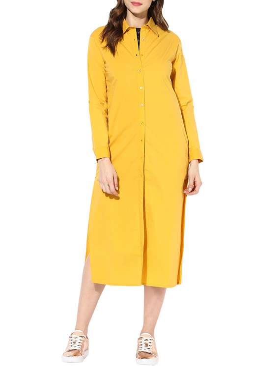 yellow cotton shirt dress