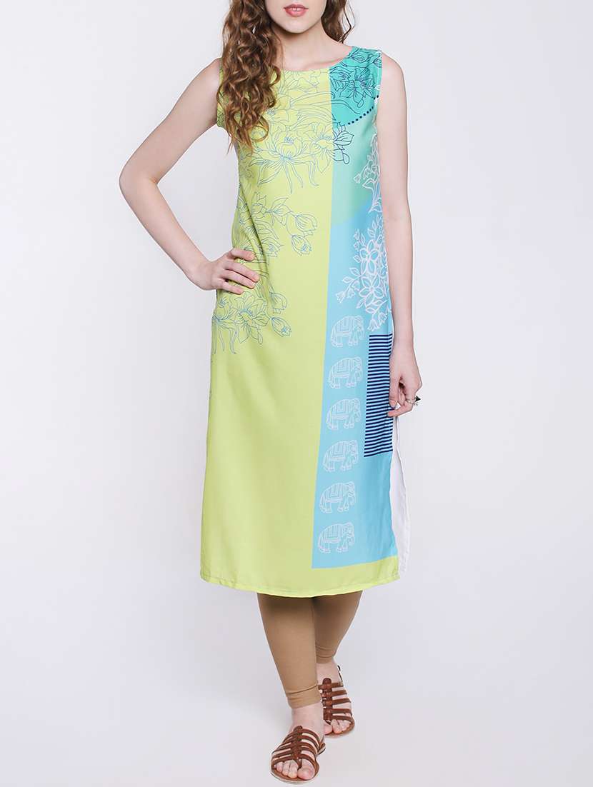 multicolored crepe straight kurta