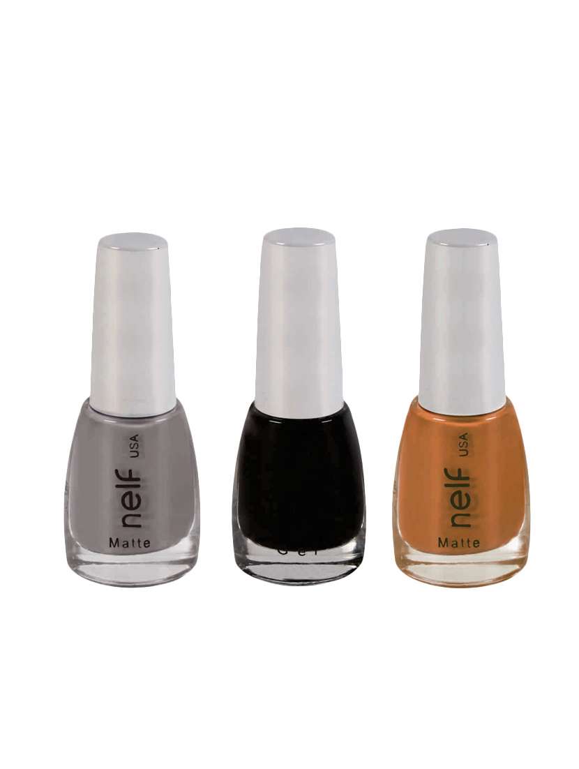 nelf beige brown, inocent grey & madly matte top coat nail polish