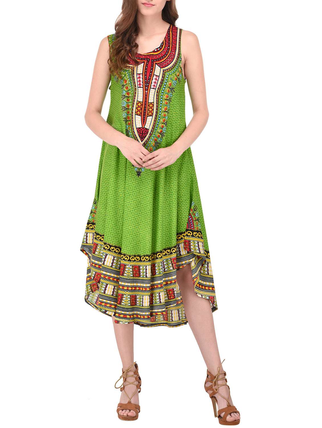 green printed rayon asymmetric kurta