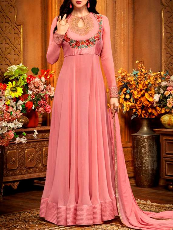 embroidered flared semi-stitched suit