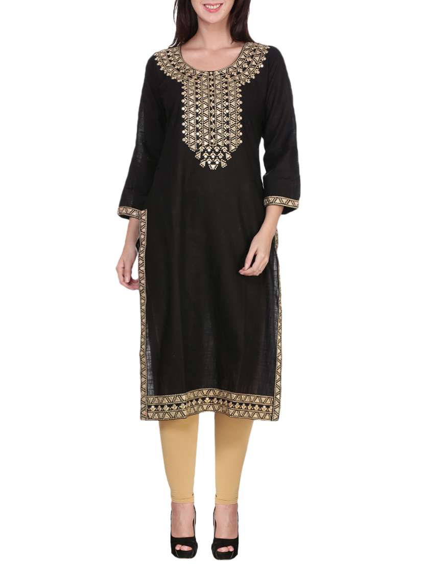 black cotton blend straight kurta