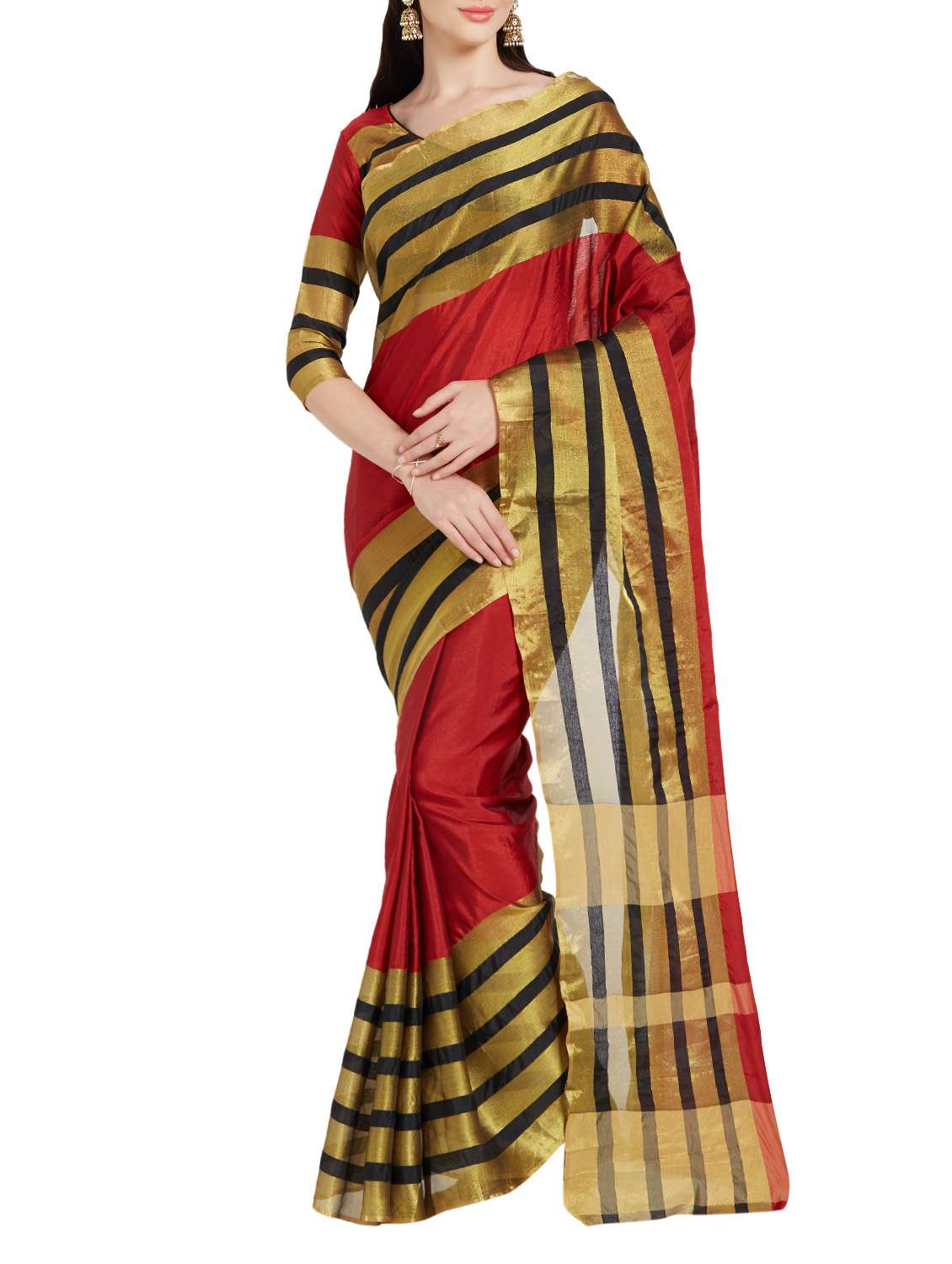 red bordered saree with blouse