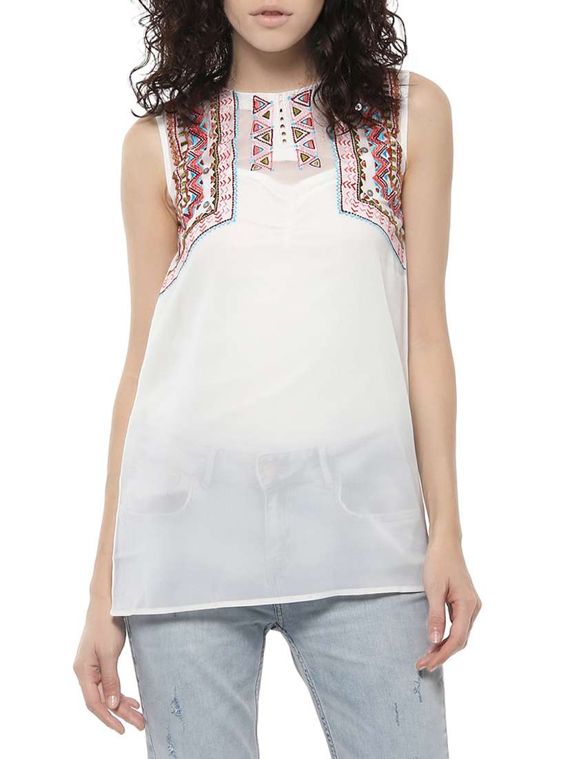 boat neck embroidered top