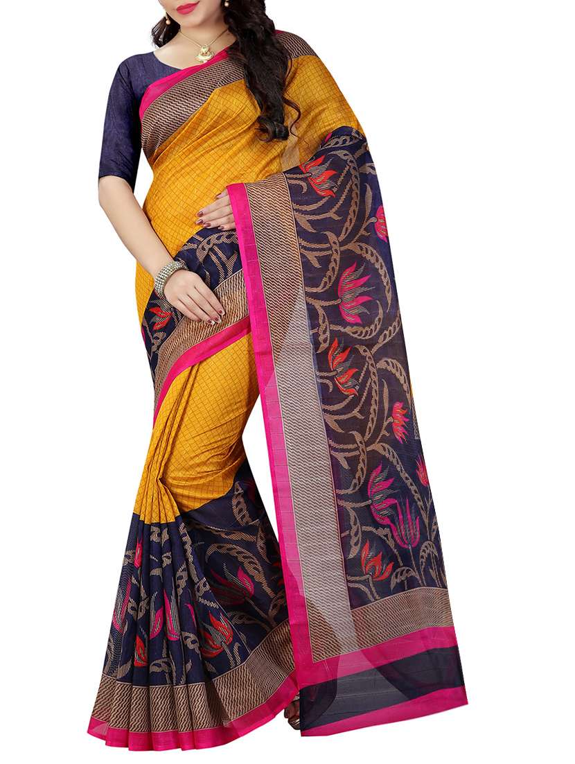 yellow bhagalpuri saree with blouse