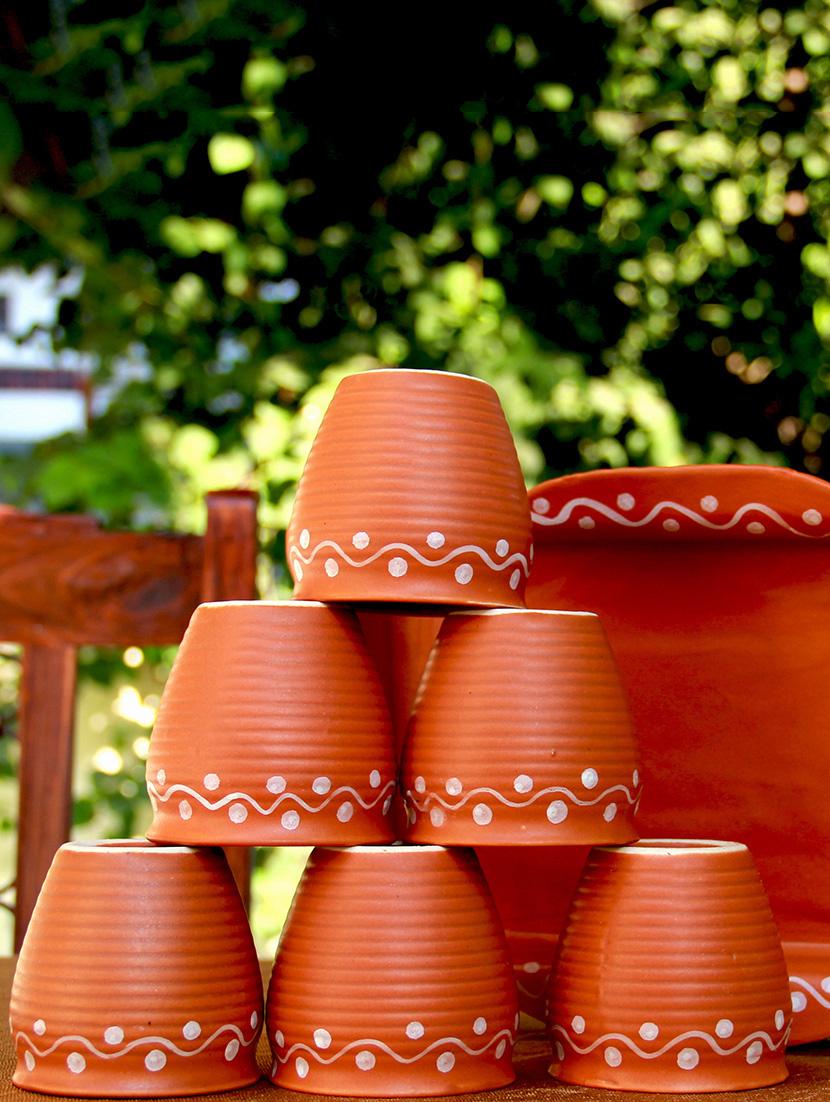 set of 6 earthen ceramic kulladh with ceramic tray