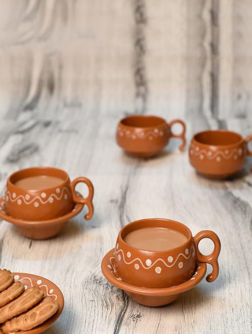 earthen print ceramic cup saucer set of 6 - 14154984 - Standard Image - 0