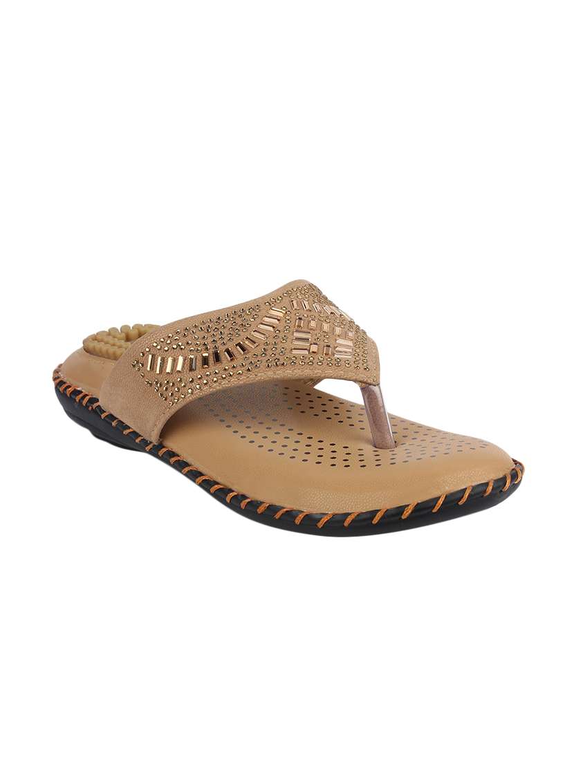 beige synthetic slippers