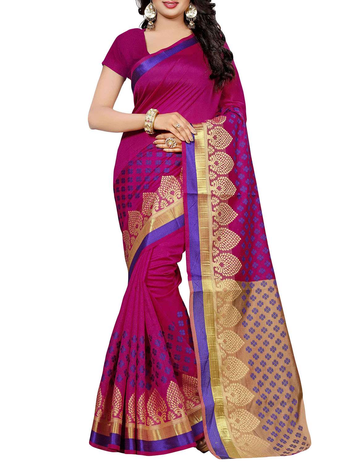 magenta cotton silk woven saree with blouse