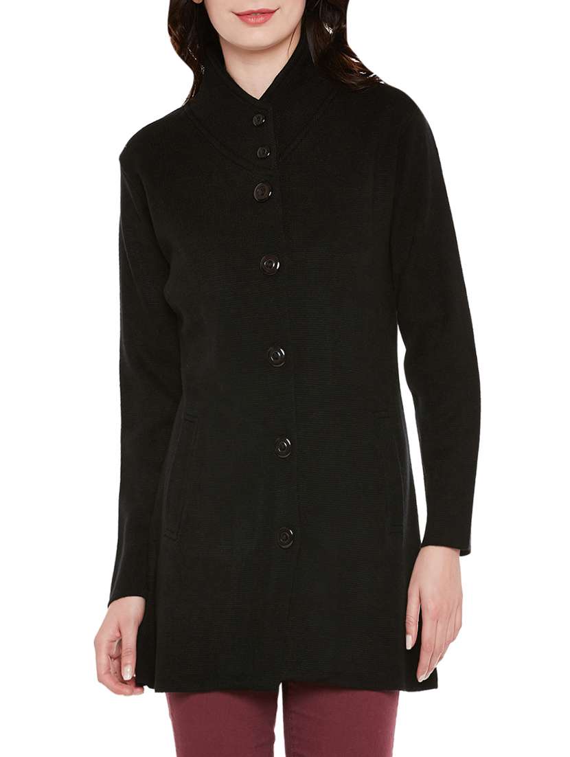 solid black woolen coatigan